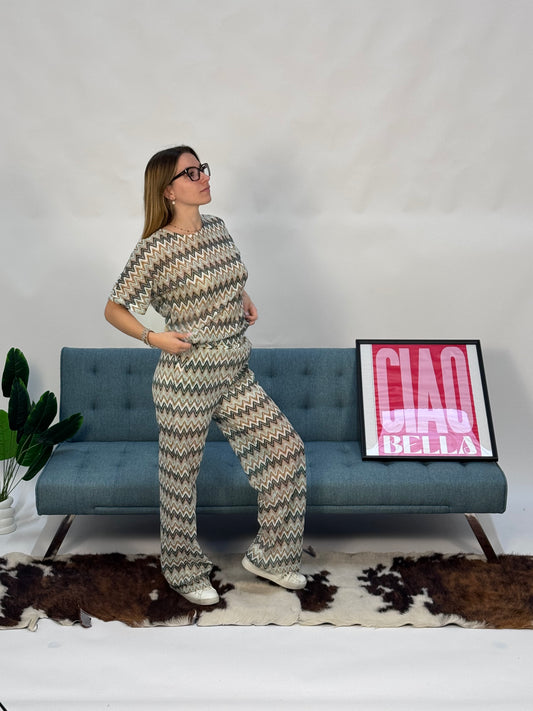 Pantalone a palazzo in maglia beige