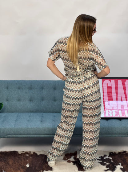 Pantalone a palazzo in maglia beige