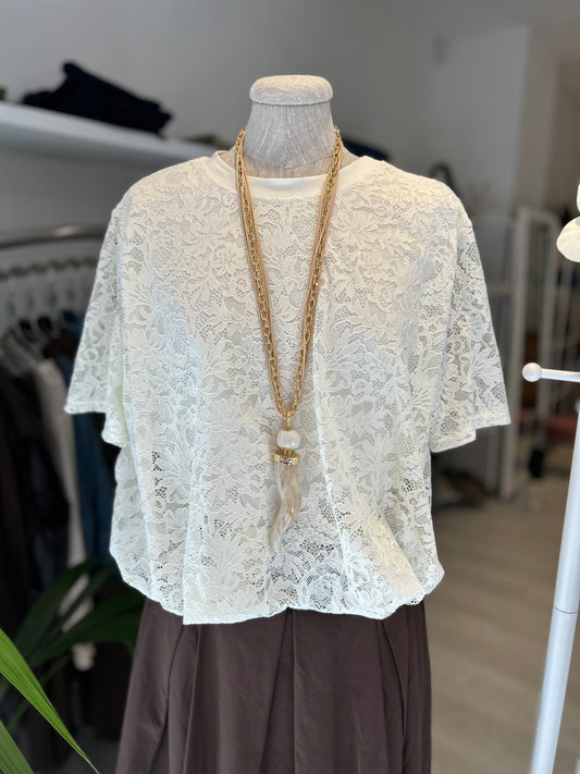 T-shirt palloncino in pizzo