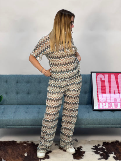 Pantalone a palazzo in maglia beige