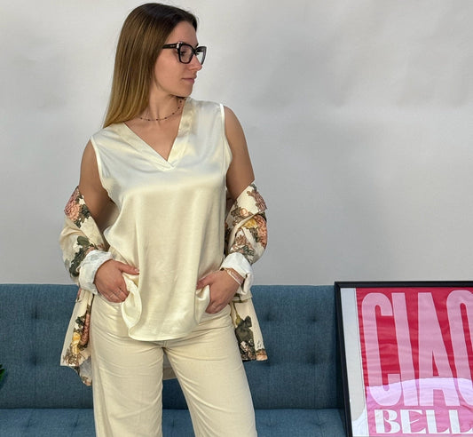 Camicetta smanicata raso di viscosa