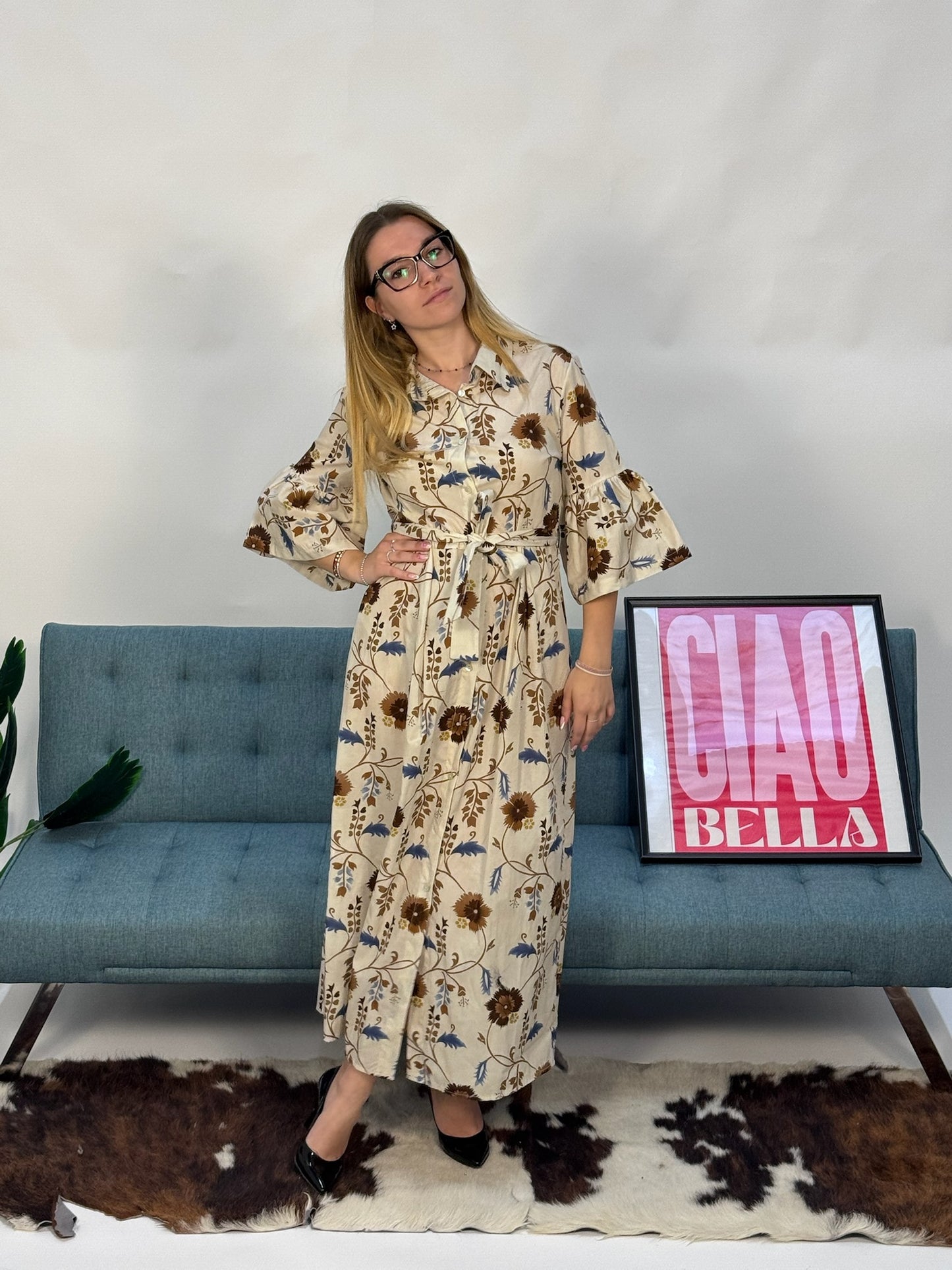 Vestito floreale baige