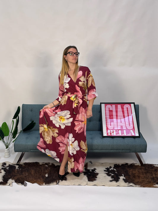 Vestito floreale bordeaux