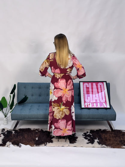 Vestito floreale bordeaux