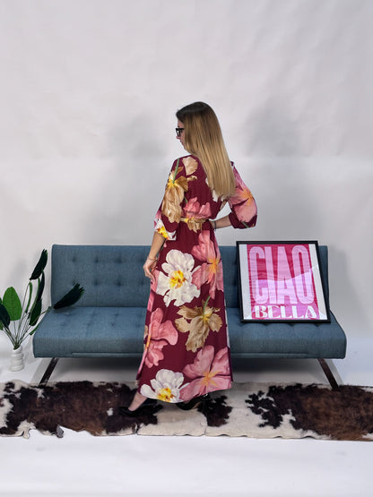 Vestito floreale bordeaux